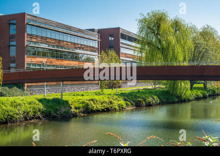 Die John Jarrold Brücke verbindet die Kathedrale Revier mit dem St James Place Business Viertel. Norwich, Norfolk, England, Großbritannien Stockfoto