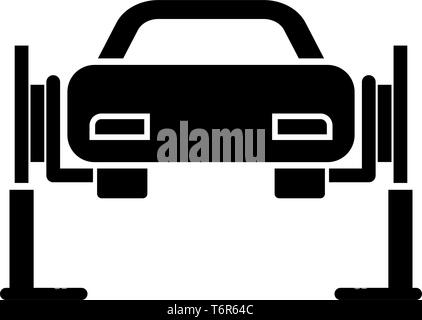 Auto Lift Auto Reparatur Service Concept Car auf fix lift Auto auf Auto Lift Symbol Farbe schwarz Vector Illustration Flat Style simple Image aufgehoben Stock Vektor