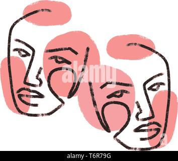 Durchgehende Linie, Zeichnen von Gesichtern und Frisur, Mode Konzept, Frau Schönheit minimalistischen, Vector Illustration für t-shirt, Slogan Design Print Stock Vektor