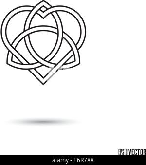 Celtic love Knot, verschlungenen Herzen Form und triquetra Symbol unendlichen Schleife Umrisse Vector Illustration Stock Vektor