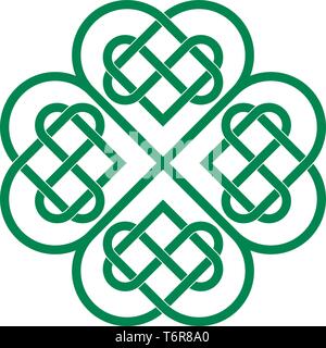 Vierblättrigen Kleeblatt, keltische Lovers Knot, Saint Patricks Day Symbol isoliert Vector Illustration Stock Vektor