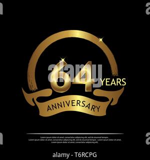 64 Jahre Jubiläum golden. Jahrestag template Design für Web, Spiel, Kreative, Plakat, Broschüre, Prospekt, Flyer, Magazin, Einladungskarte Stock Vektor