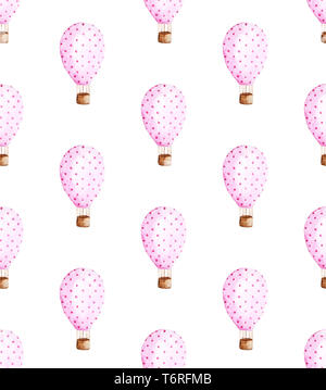 Aquarell Heißluftballon nahtlose Muster. Hand Luftballons mit Polka Dot Muster gezeichnet. Stockfoto