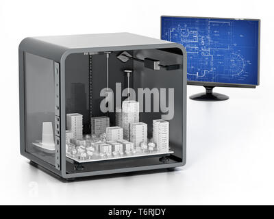 Das Architekturmodell in einem 3D-Drucker gedruckt. 3D-dimensionale. Stockfoto