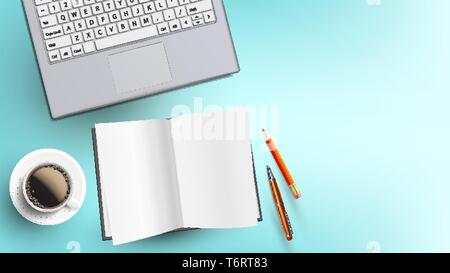 Tägliche Büro Instrumente auf dem Schreibtisch Flach Vektor Stock Vektor