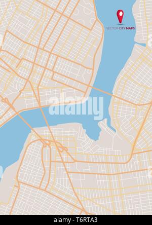 Vektor abstrakte Stadtplan mit Straßen und Fluss Stock Vektor