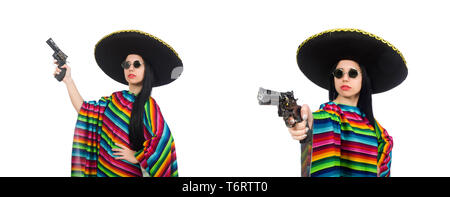 Mexikanische Frau in lustige Konzept auf weiß Stockfoto