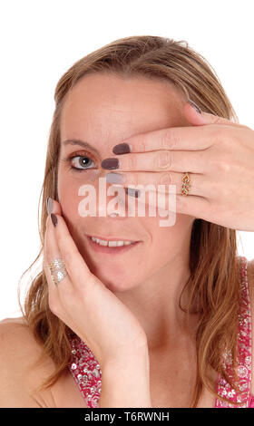 Nahaufnahme des Gesichts der Frau die Hand über Auge Stockfoto