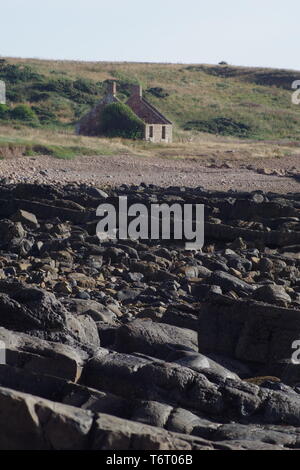 Ruiniert Stone Cottage an der Küste von Fife Crail. Schottland, Großbritannien. Stockfoto