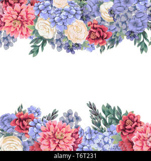 Florale für Design Save the date Karten, Einladungen, Plakate und Geburtstag Dekoration. Federrahmen handbemalte isoliert. Chrysantheme, hydrang Stockfoto