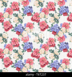 Florale nahtlose Muster. Hand gemalte Blumen, Hintergrund für Grußkarten, Geschenkpapier oder Hochzeit Dekoration. Tapeten oder Textil mit Rosa chry Stockfoto