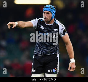 27.April 2019, Fürstentum, das Stadion, Cardiff, Wales; Guinness pro 14, Runden 21, Cardiff Blues Vs Fischadler; Justin Tipuric der Fischadler Credit: Craig Thomas/News Bilder Stockfoto