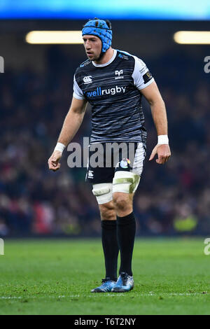 27.April 2019, Fürstentum, das Stadion, Cardiff, Wales; Guinness pro 14, Runden 21, Cardiff Blues Vs Fischadler; Justin Tipuric der Fischadler Credit: Craig Thomas/News Bilder Stockfoto