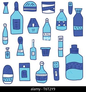 Satz von Schönheit. Hygiene Fläschchen, Röhrchen und Flaschen. Vector Illustration. Stock Vektor