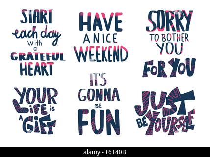 Satz von Anführungszeichen isoliert. Motivierende handschriftliche Schriftzug Collection. Inspirierend Plakat zitiert. Vector Farbe text Abbildung. Stock Vektor