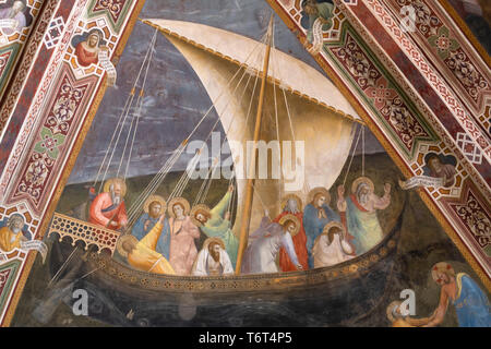 Boot des Petrus, Deckenfresken, Andrea di Bonaiuto 1365-1367, Kapitel, Cappellone degli Spagnoli, Spanische Kapelle, Apsis Kapelle, der Basilika Stockfoto