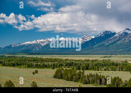 Grand Teton Berge mit tiefen Wolken Stockfoto