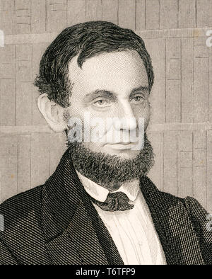 Abraham Lincoln, Porträt, Kupferstich von J.Serz, 1863 Stockfoto