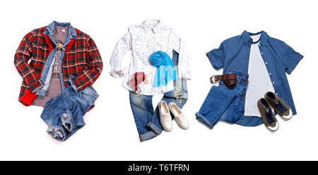 Männer und Frauen Kleidung Sammlung auf weißem Hintergrund Stockfoto