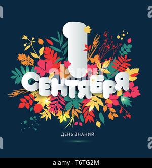 Am 1. September. Russische Übersetzung der Inschrift 1. September Tag des Wissens. Stock Vektor