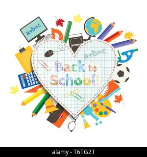 Zurück Poster zu Schule, Bildung Hintergrund. Zurück zur Inschrift Schule auf dem Hintergrund der Schule Elemente und Symbole Stock Vektor