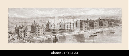 Die vorgeschlagenen Gebäude von St. Thomas's Hospital, Stangate, Lambeth, London, England. Schließlich Abgeschlossen 1871 das Krankenhaus war einer der Ersten, der die 'pavilion Prinzip" anzunehmen - von Florence Nightingale popularisiert durch sechs separate Gemeinde Gebäude im rechten Winkel zum Fluss Fassade gesetzt 125 Meter auseinander und durch niedrige Gänge verbunden. Von der Illustrated London News, veröffentlicht 1865. Stockfoto