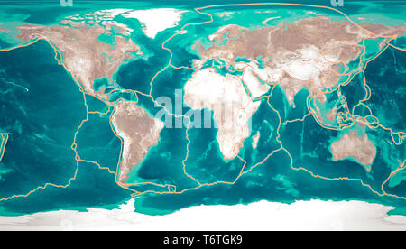 Tektonische Platten bewegen sich ständig, neue Bereiche der Meeresboden, Gebäude, Berge, Erdbeben und Vulkane zu schaffen. Karte. Stockfoto