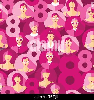 Internationalen Frauentag. Vektor nahtlose Muster mit Frauen Gesichter. Stock Vektor