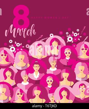 Internationalen Frauentag. Vector Illustration mit Frauen Gesichter. Stock Vektor