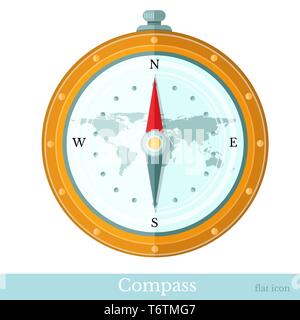 Flache Symbol Kompass isoliert auf weißem Stock Vektor