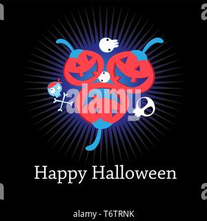 Congratulatory Halloween Card mit lustigen roten Kürbisse auf einem dunklen Hintergrund Stock Vektor