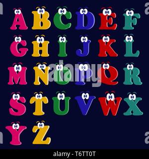 Schönen Englischen bunte jolly Alphabet lateinische Buchstaben mit den Augen für Kinder Schriftzug und Studieren. Stock Vektor