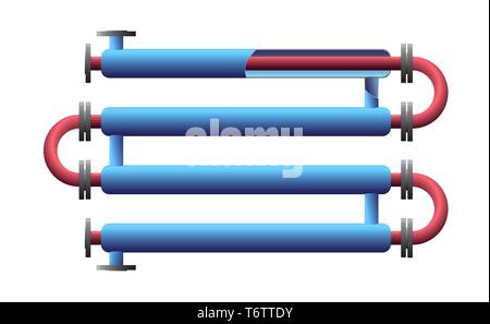 Cut Doppel Rohr Wärmetauscher. Apparate für die chemische Verarbeitung. Rohr-in-Rohr, Rohr im Rohr Struktur Wärmetauscher. Farbe Vektor Stock Vektor