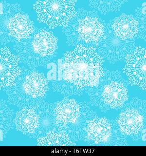 Vektor nahtlose östlichen Muster mit Ornament mandala Schneeflocke im Winter im Dezember für Weihnachten und das neue Jahr weiß auf blauem Hintergrund f Stock Vektor