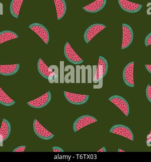 Vektor nahtlose Muster mit Obst Beeren Wassermelone auf grünem Hintergrund für Druck und Textilien Stock Vektor