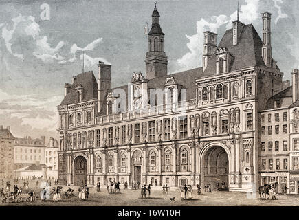 Hôtel de Ville, Paris, antiken Stahl Gravierte drucken, 1831 Stockfoto