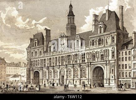 Hôtel de Ville, Paris, antiken Stahl Gravierte drucken, 1831 Stockfoto