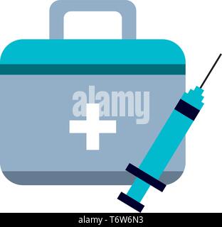 Erste Hilfe Kit mit medizinischen injection Vector Illustration Design Stock Vektor