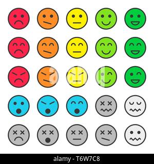 Set aus bunten Emoticons, Gesichter Icons. Vector Illustration. Auf weissem Hintergrund. Stock Vektor