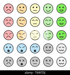 Satz von Pastellfarben Emoticons, Gesichter Icons. Vector Illustration. Auf weissem Hintergrund. Stock Vektor