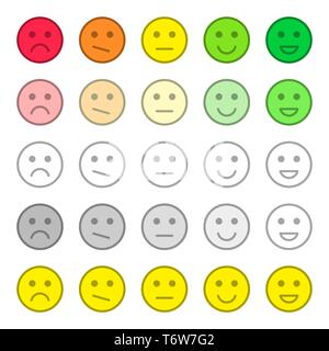 Feedback und Bewertung der Zufriedenheit. Kundenservice Qualität überprüfen. Sammlung von Lächeln, die verschiedene Gefühle. Schöne flache Symbole.