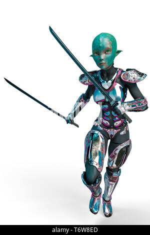 Dies ist eine Dame alien Mode Astronaut. Dieses Mädchen wird etwas Spaß in ihre Kreationen setzen Stockfoto