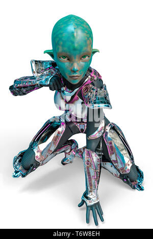 Dies ist eine Dame alien Mode Astronaut. Dieses Mädchen wird etwas Spaß in ihre Kreationen setzen Stockfoto