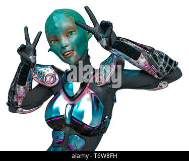 Dies ist eine Dame alien Mode Astronaut. Dieses Mädchen wird etwas Spaß in ihre Kreationen setzen Stockfoto