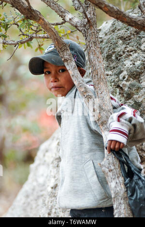 Porträt einer Tarahumara indische Kinder in den Copper Canyon. März 03, 2010 - Kupfer Canyon - Sierra Madre, Chihuahua, Mexiko, Südamerika Stockfoto