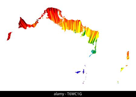 Turks- und Caicosinseln - Karte ist Rainbow abstrakte farbenfrohe Muster entworfen, Türken und Caicos Inseln (TCI, Britisches Überseegebiet) Karte anzeigen Stock Vektor