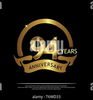 90 vier Jahre Jubiläum golden. Jahrestag template Design für Web, Spiel, Kreative, Plakat, Broschüre, Prospekt, Flyer, Magazin, Einladungskarte Stock Vektor