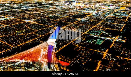 Las Vegas Lichter der Stadt vom Flugzeug in der Nacht Stockfoto