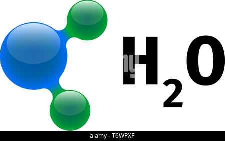 Chemie Modell von Molekül Wasser H2O wissenschaftliche Elemente. Integrierte Partikel Wasserstoff und Sauerstoff Natürliche anorganische Verbindung. 3D-Struktur Stock Vektor