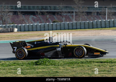 Barcelona, Spanien. 5. März, 2019 - Guanyu Zhou aus China mit 7 UNI virtuosen Racing auf Spur während der Tag einer der FIA F2 vor der Saison Test am Circuit de Stockfoto